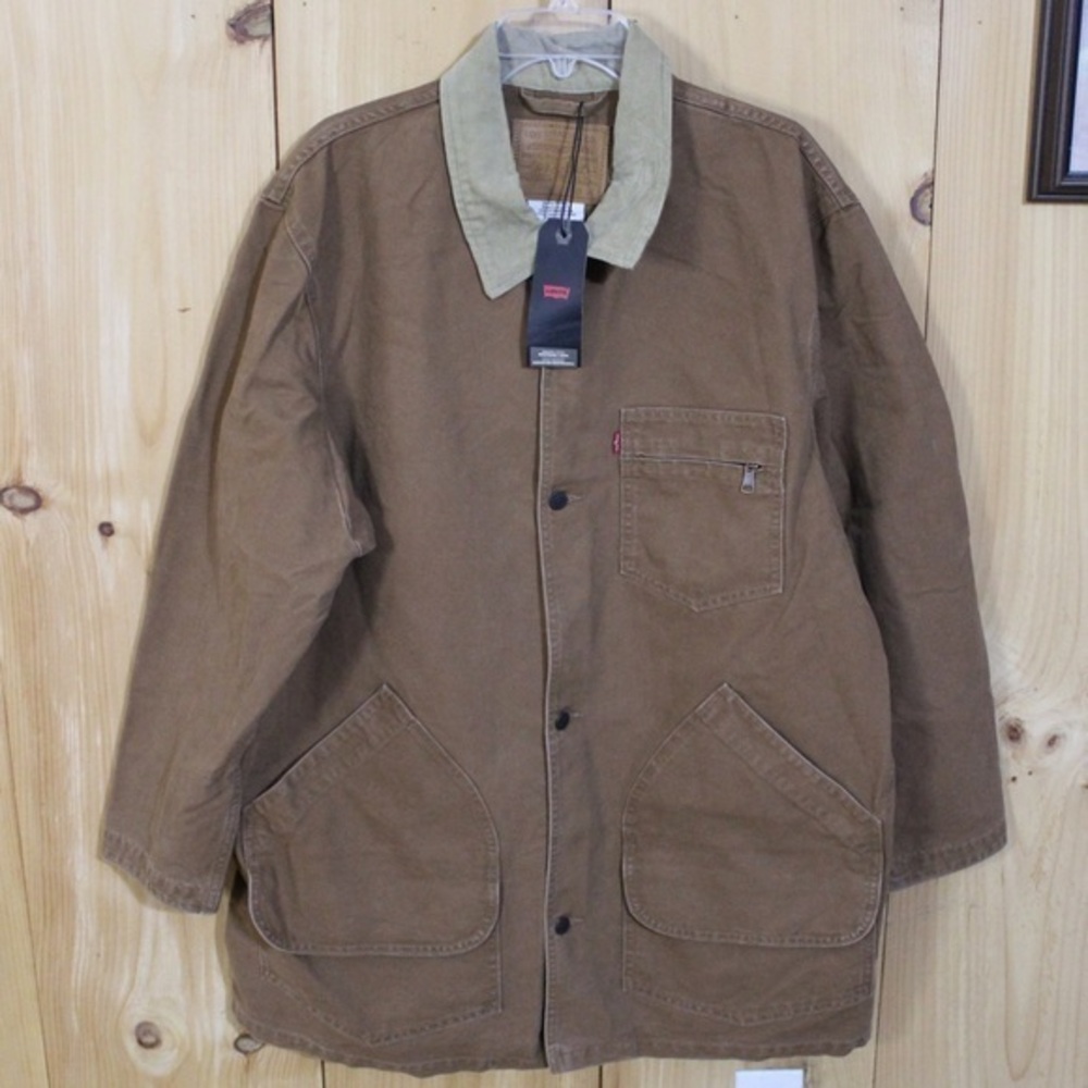 Levis Jacket Mens XL Levis Premium Trucker Jacket Canvas Tan Corduroy Collar NWT